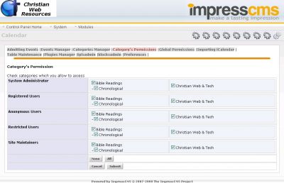 piCal admin - category permissions