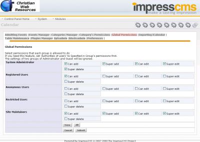 piCal admi - global permissions
