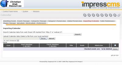 piCal admin - import ical