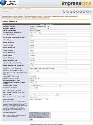 piCal admin - preferences