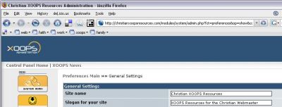 XOOPS site name and slogan settings
