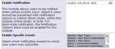 News Notification Options - admin